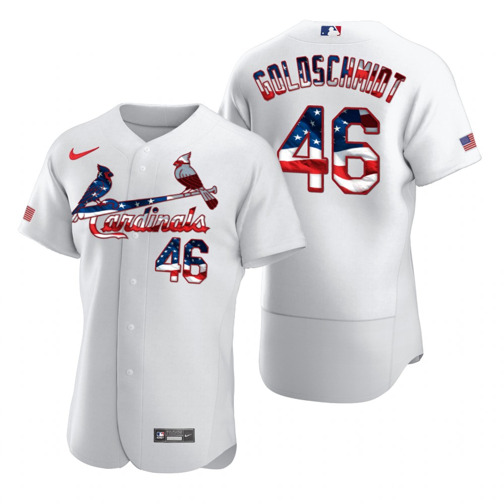St. Louis Cardinals #46 Paul Goldschmidt Men Nike White Fluttering USA Flag Limited Edition Authentic MLB Jersey